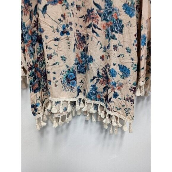 Anandas Collection Womens BOHO Cottagecore Top Large Floral Tassel Flare Sleeve - Picture 3 of 8